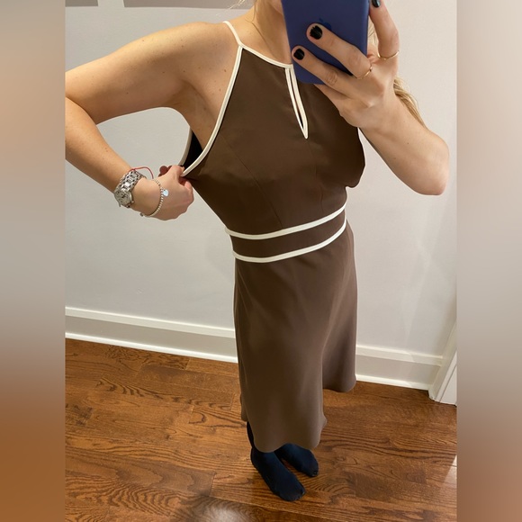 Evan Picone Halter Dress, Brown/White, Sleeveless, A-line, Midi, Women's (US M) - Picture 8 of 11